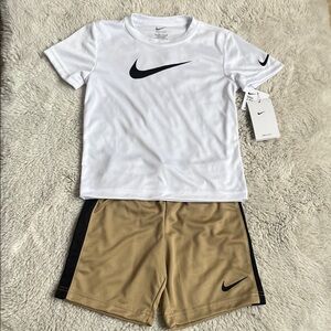 Nike Kids Tan Shorts and White Tee Set